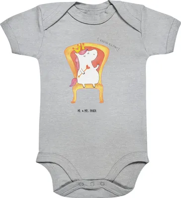 Produktbild von Mr. & Mrs. Panda Strampler Baby Einhorn König 3. - 6. Monat - Heather Grey - Geschenk, Babystrampler, Bundeskanzler, babykleidung body, Unicorn, Präsident, Babybody