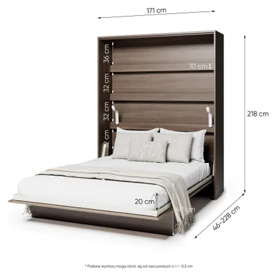 Produktbild von Furniture24 Schrankbett Bed Concept Lenart, Wandklappbett Mit Lattenrost, V-Bett, Wandbett Bettschrank Schrank Mit Integriertem Klappbett Funktionsbett Bc-12, 160 X 200 Cm, Artisan Eiche, Vertical