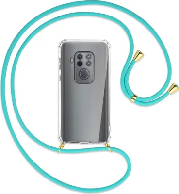Produktbild von Handykette Backcover-Schutzhülle mit Band (Metall goldfarben) für Motorola One Zoom, One Pro - türkis