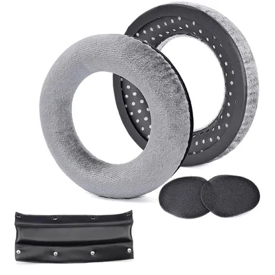 A set of replacement ear pads and a headband for headphones, displayed on a white background.