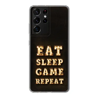 Produktbild von MuchoWow® Handyhülle Schutzhülle Hülle für Samsung Galaxy S21 Ultra Spiele - Spiele - Zitate - Sprichwörter - Eat sleep game repeat Silikon Softcase Handy Hülle - Mobiltelefon