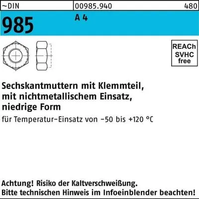 Produktbild von Reyher  Sechskantmuttern DIN 985 A 4 M 5 A 4 (1000 Stück)