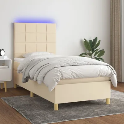 Produktbild von vidaXL Boxspringbett mit Matratze & LED Creme 90x200 cm Stoff - Boxspringbett - Boxspringbetten - Bett - Schlafzimmermöbel