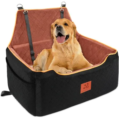 Immagine prodotto di Seggiolino per cani per auto, rialzo per cani di taglia grande/media fino a 25 kg, removibile e lavabile, nero/marrone