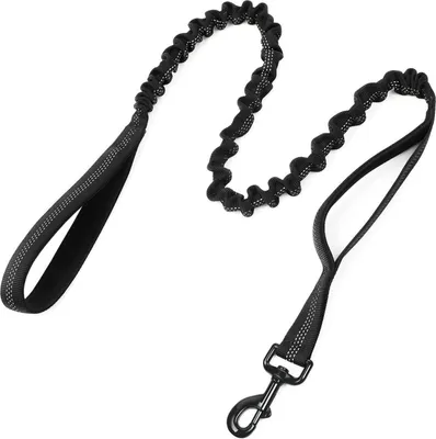 Zdjęcie produktu dla Smycz dla psa z 2 wyściełanymi uchwytami, odblaskowa, elastyczna, czarna 114-158 cm