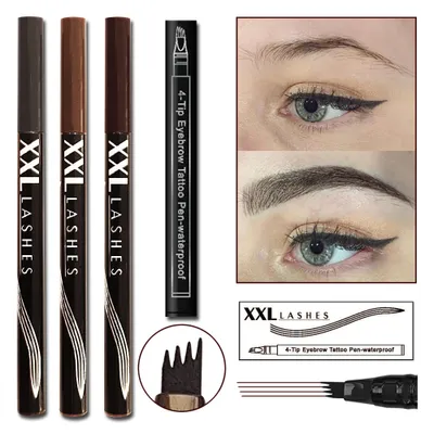 Produktbild von 4Tip Eyebrow Tattoo Pen,Augenbrauenstift m. Microblading Effekt, zeichnet 4 Linien, haltbar,wasser-, schweiß- u.wischfest, dunkelbraun