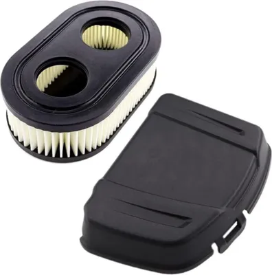 A black air filter and a black cover are shown on a white background.
