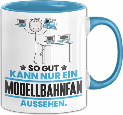 Produktbild von Modellbahnfan Geschenk Tasse So Gut Kann Nur Ein Modellbahnfan Aussehen Geschenkidee Kaffee-Becher (Blau)