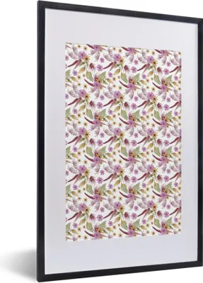 Produktbild von MuchoWow® MuchoWow® Gerahmtes Poster Blumen - Blätter - Lila 40x60 cm - Poster mit zchwarzem Bilderrahmen - Poster in Rahmen