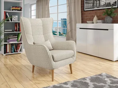 Obrázek produktu pro Designové křeslo ušák LEVI - špinavé bílé