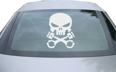 Produktbild von Indigos UG - Aufkleber Heckscheibe & Motorklappe DE2083 - silber - 600x479 mm - Kolben Skull Schädel - Auto Scheiben Fenster Heckklappe Tuning Racing JDM - Die cut
