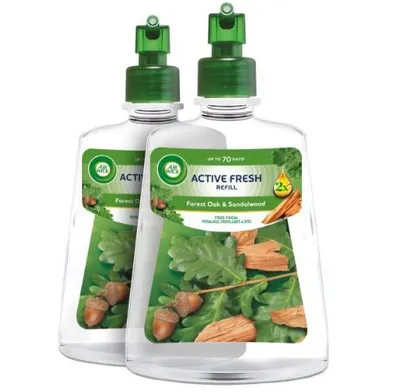 Immagine prodotto di Air Wick Active Fresh, ricarica per diffusore di profumo, fragranza Forest Oak & Sandalwood, 2 flaconi da 228 ml