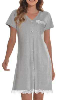 Immagine prodotto di Camicia da notte in cotone a maniche corte e con scollo a V, per donna