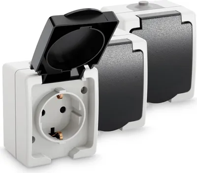 Produktbild von ABSINA Aufputz Schutzkontakt Steckdose für Feuchtraum - 3x 1fach Aufputz Schutzkontaktsteckdose IP44, 250V, 16A, 2 polig
