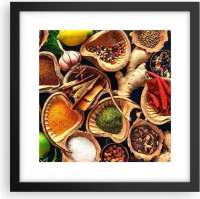 Produktbild von Gerahmtes Poster - Schwarzer Rahmen - Küche Essen Kräuter Gewürze - 30x30 cm - Wand Bild - Wanddeko - Wandbilder - Wandposter - Bilderrahmen - Bilder - Kunstdruck - Wandbild - P2BAC30x30-2844