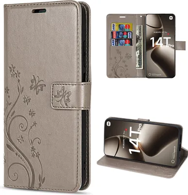 Produktbild von Handyhülle Xiaomi 14T Pro, Handy Tasche Wallet Case Flip Cover Klapphülle Grau