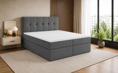 Produktbild von MODERN ROOM Boxspringbett mit Bettkasten PATRA 180x200 cm dunkelgrau H3 geflechtes Stoff Polsterbett Matratze Topper Doppelbett Bett für Schlafzimmer, KI-generiertes Bild