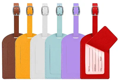 Produktbild von 6 Stück Kofferanhänger Gepäckanhänger Reise ID Etikett Adressschild Wasserdicht Kunstleder 6 Farben