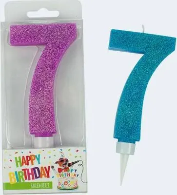 Produktbild von TRENDHAUS 942050 Geburtstagskerze Glitter Zahl 7 - sortiert