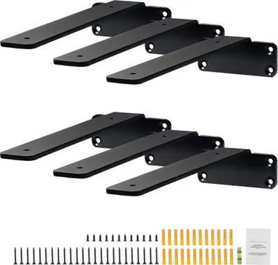 Obrázok produktu pre Držiak na police 160 x 100 x 45 mm - 6 kusov - Robustné plávajúce podpery políc - Matné čierne L-konzoly s hrúbkou 5 mm - Oceľové držiaky na police s nosnosťou 72,6 kg