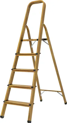 Produktbild von Craftfull Stehleiter CF-133A - Holzoptik - Aluminium-Haushaltsleiter - Ablage - Gummi-Standfüße - Anti-Rutsch - 2-6 Stufen - 150 kg (4 Stufen)