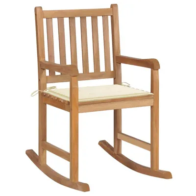 Image de Fauteuil à bascule avec coussin blanc crème Teck massif