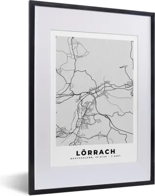 Produktbild von MuchoWow® Gerahmtes Poster Stadtplan - Karte - Lörrach - Deutschland 30x40 cm - Poster mit Schwarzem Bilderrahmen Wandposter Rahmen Foto Bilder - Wandposter Schlafzimmer