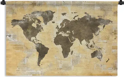 Produktbild von MuchoWow® Wandteppich Wandbehang Weltkarte - Zeitung - Gold 150x100 cm Tapisserie Dekoration Wandtuch - Waschbar - Tapisserien - Wand-Decke