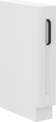 A white cabinet with a black handle.