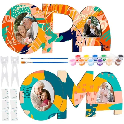 Productafbeelding van Houten letters knutselset "Oma & Opa", 30 cm, met 12 kleuren en penselen, set van 2