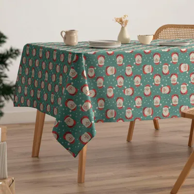 Produktbild von Weihnachtstischdecke mit Weihnachtsmann aus Baumwolle, fleckenabweisend, 160x200 cm