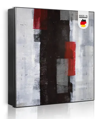 Produktbild von banjado Schlüsselkasten aus Metall, 30x30cm groß mit 32 Haken, als Magnettafel nutzbar, Korpus schwarz, Anschlag rechts, Abstrakt Rot [SKG1 11556]