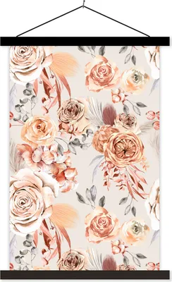 Produktbild von MuchoWow® Textilposter Blumen - Braun - Grau 120x180 cm mit schwarzem Rahmen - Fotos