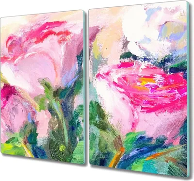Produktbild von Coloray Hackbrett Kochplattenabdeckung Herdabdeckplatte 2x30x52 cm Schneidebrett Küchenbrett - Malerei Blumen