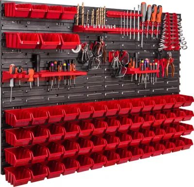 Immagine prodotto di Sistema di stoccaggio a parete 1152 x 780 mm parete attrezzi 63 pezzi scatole impilabili plastica
