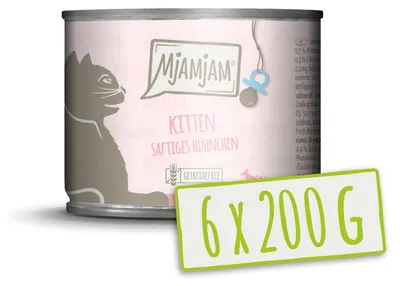 Obrázok produktu pre MjAMjAM - 6x200g konzervy s kuracím a lososovým olejom mokré krmivo pre mačiatka hlavné krmivo prírodné