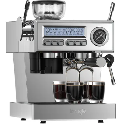 Produktbild von iceagle Espressomaschine mit italienischer 20-bar-Pumpe, Kaffeemühle, Portafilter, Kaffeemaschine mit Cappuccinatore, Barista-Kit, 20 Bar, 3 Temperatu