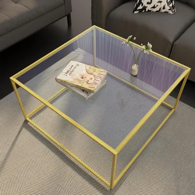 Immagine prodotto di Huhote Tavolino in vetro quadrato Oro Soggiorno moderno 67x67