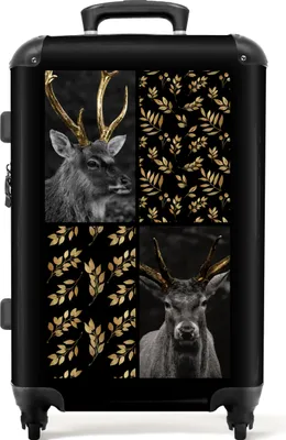 Produktbild von NoBoringSuitcases.com® Großer Koffer - Tiere - Gold - Collage - Blätter - Luxus - Kombinationsschloss TSA - Hartschalen Trolley 4 Rollen - 72 liter - Reisekoffer - 66 cmKoffer Mittelgroß 67x43x25 cm, 72L,