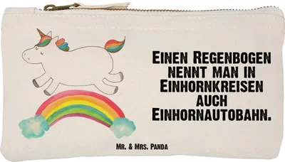 Produktbild von Mr. & Mrs. Panda Federtasche Einhorn Regenbogen Größe S Klein - Weiß - Geschenk, Schminktasche, Glitzer, Etui, Kosmetiktasche, Einhornpower, Kulturbeutel, Erwachsenwerden