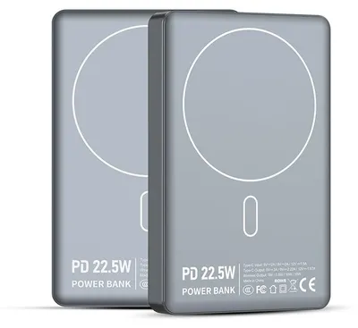 Produktbild von ZELURXX 10000mAh Powerbank mit magnetischem kabellosem Laden, 22.5W PD Schnellladegerät USB-C Akku Ladegerät für Smartphone, Grau