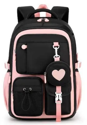 Productafbeelding van Schooltas voor meisjes, rugzak, geschikt voor kinderen in groep 2 tot en met 5, zwart en roze, gemaakt van 600D Oxford-materiaal, afmetingen 31x16x45 cm