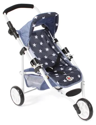 Produktbild von Bayer Chic 2000 Puppenbuggy Lola | Jogging-Buggy für Puppen bis 50 cm | Höhenverstellbar & faltbar mit Sicherheitsgurt | Ab 3 Jahren, Sternchen navy
