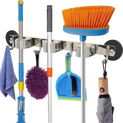 Produktbild von Magnetische Besenhalter Metall 3 Reihen 4 Haken
