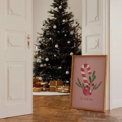Produktbild von Weihnachtsposter Merry Christmas Aquarell · Geschenkidee · Weihnachtsbaum Schneemann Zuckerstange · Wand deko · Deko Print · ohne Rahmen · Motiv Zuckerstange · 100 × 150 cm