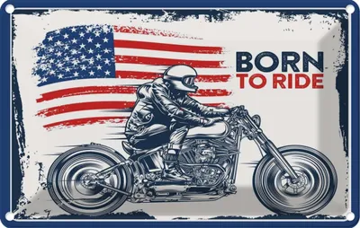 Produktbild von vianmo Blechschild 12x18 cm Biker Born to Ride USA Motorcycle
