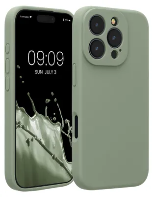 Produktbild von kwmobile Handyhülle für Apple iPhone 16 Pro Hülle - gummierte Handy Silikon Case für iPhone 16 Pro - Schutzhülle Cover - Graugrün