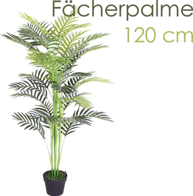 Produktbild von Künstliche Palme Pflanze Kunstpflanze Palmbaum Fächerpalme Deko Zimmerpflanze Kunstbaum künstlich im Kunststofftopf Plastikpflanze 120 cm Decovego