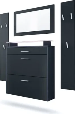 Produktbild von Vladon Garderobe Malea, Garderobenset bestehend aus 1 Hängeschuhschrank, 1 Wandspiegel und 2 Garderobenpaneele, Anthrazit matt/Schwarz matt, inkl. LED-Beleuchtung weiß