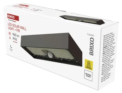 Solární LED svítidlo BRIXO s pohybovým čidlem, černé, neutrální bílá